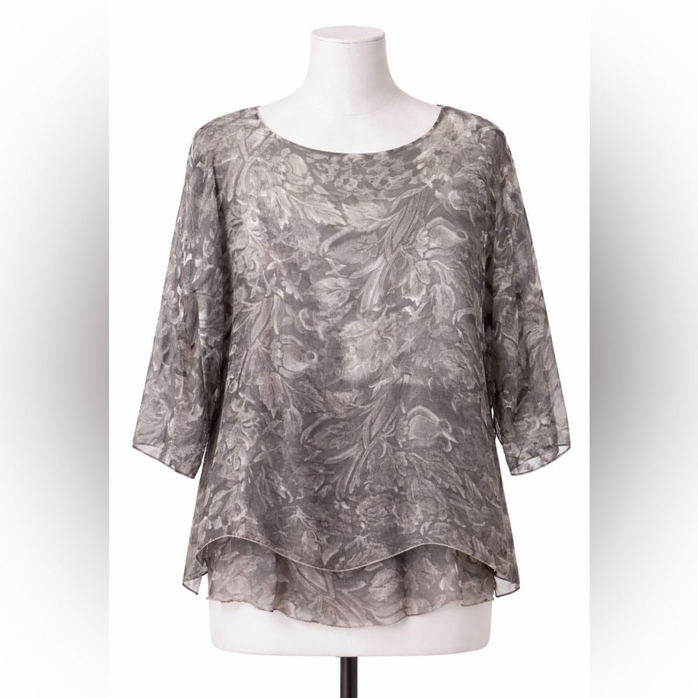 Saks Fifth Avenue Sheer Silk Leaf Pattern Blouse